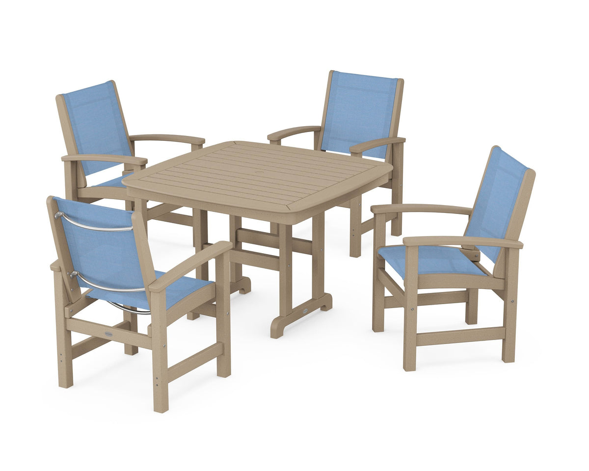 POLYWOOD Coastal 5-Piece Dining Set with Nautical 44" Dining Table in Vintage Sahara / Poolside