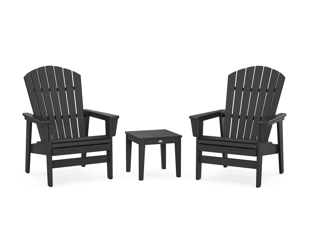 POLYWOOD 3-Piece Nautical Grand Upright Adirondack Set in Black