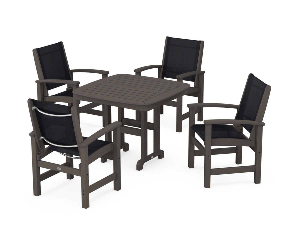 POLYWOOD Coastal 5-Piece Dining Set with Nautical 37" Dining Table in Vintage Coffee / Black