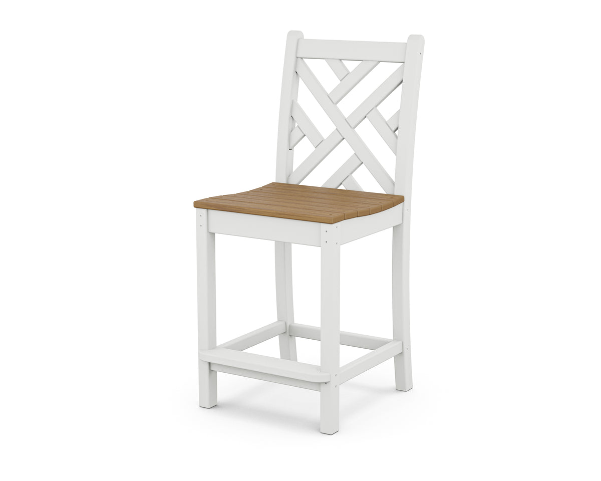 POLYWOOD Chippendale Counter Side Chair in White / Natural