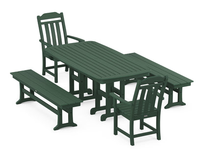 POLYWOOD Cottage 5-Piece Dining Set with Benches in Green