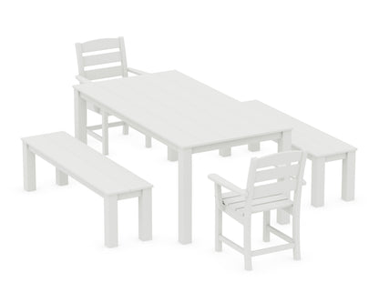 POLYWOOD Lakeside 5-Piece Parsons Dining Set with Benches in Vintage White