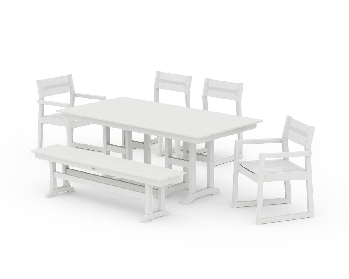 POLYWOOD EDGE Sling 6-Piece Farmhouse Dining Set in Vintage White / White