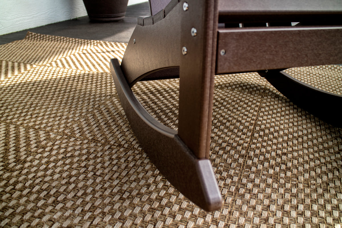 Product detail of the POLYWOOD Vineyard 3-Piece Adirondack Rocking Chair Set with 18" Round Table in Mahogany