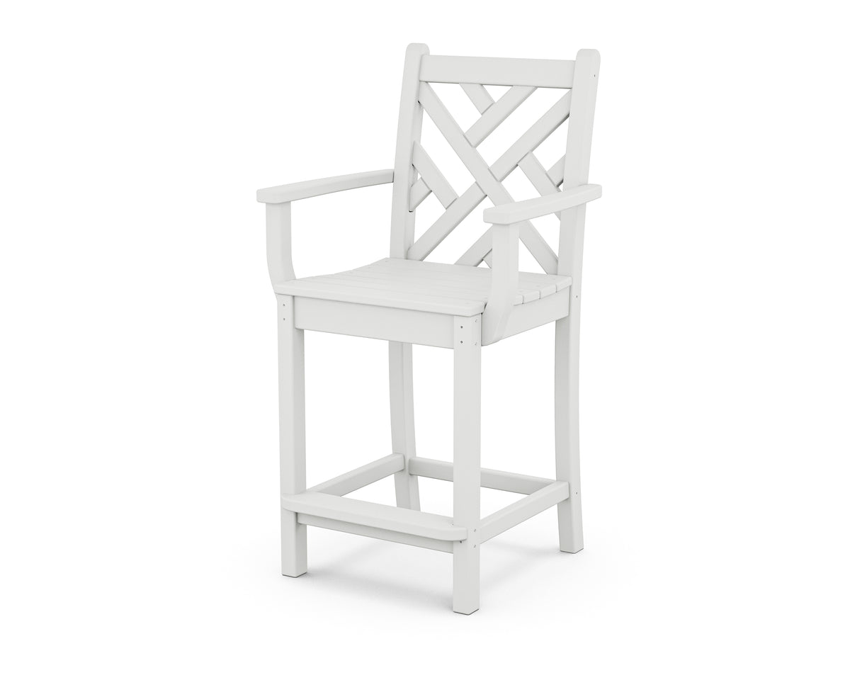 POLYWOOD Chippendale Counter Arm Chair in White