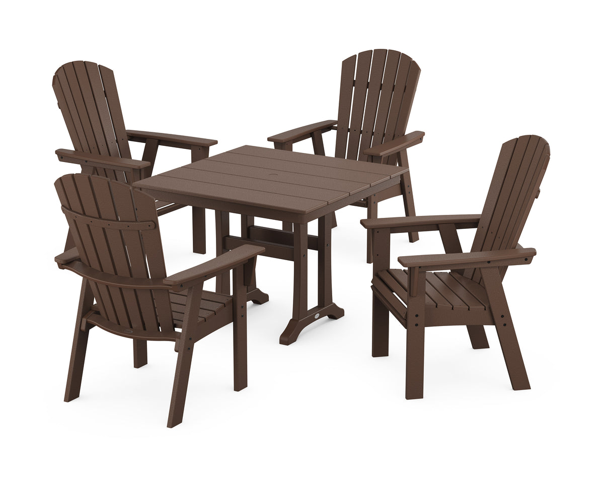 POLYWOOD Nautical Adirondack 5-Piece Farmhouse Dining Set with Trestle Legs - 37" Table in Mahogany