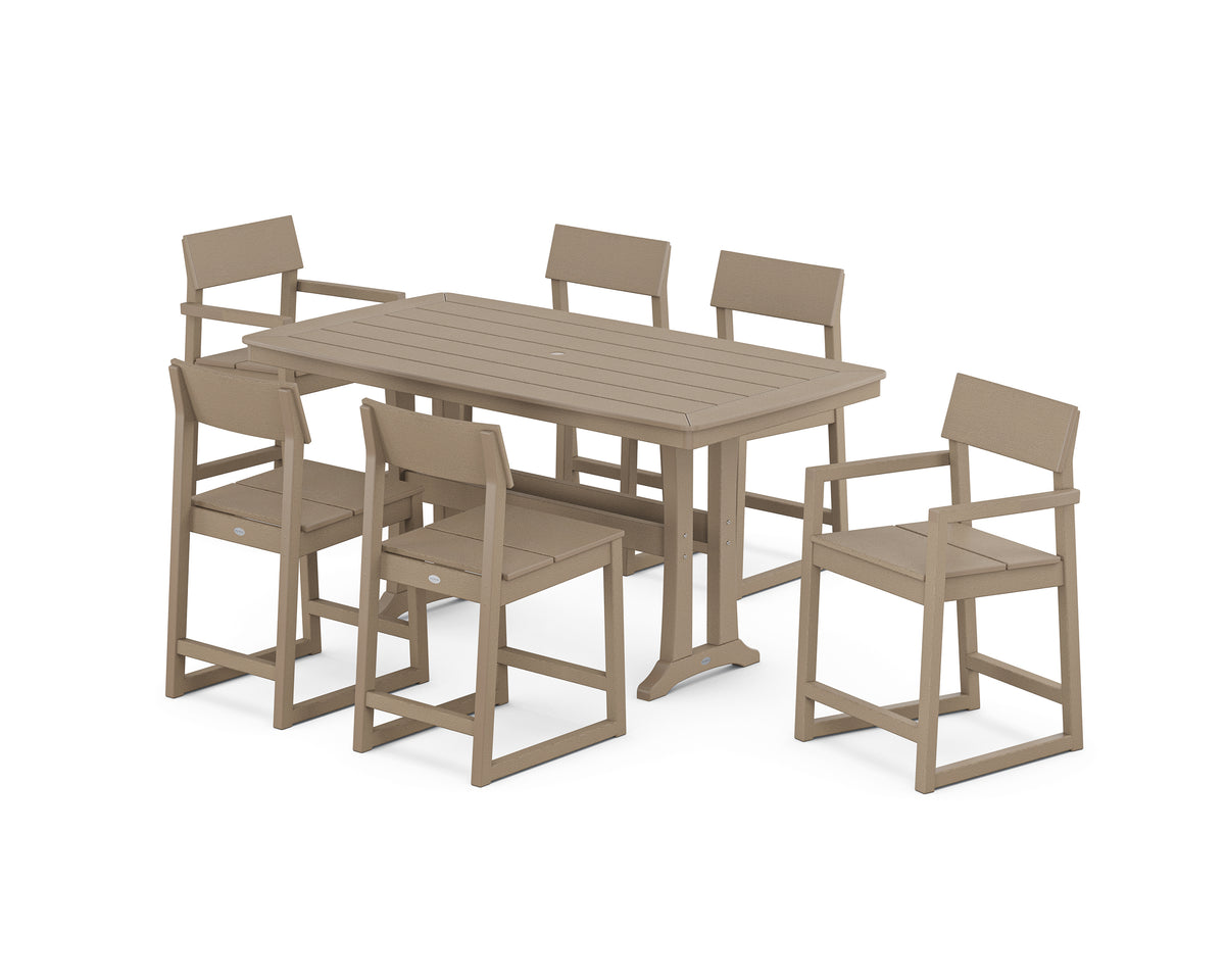 POLYWOOD EDGE 7-Piece Counter Set with Trestle Legs in Vintage Sahara