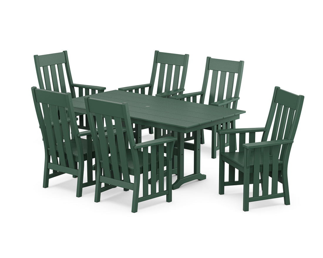 POLYWOOD Acadia Arm Chair 7-Piece Farmhouse Dining Set in Green