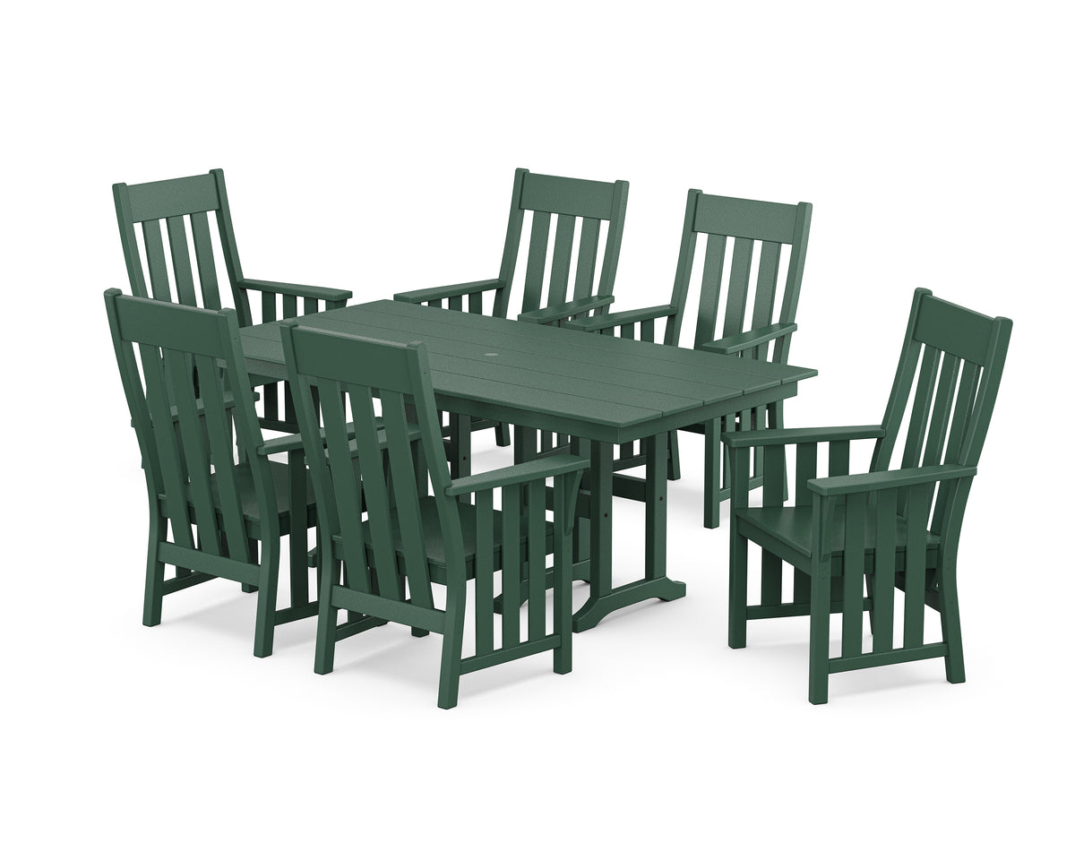 POLYWOOD Acadia Arm Chair 7-Piece Farmhouse Dining Set in Green