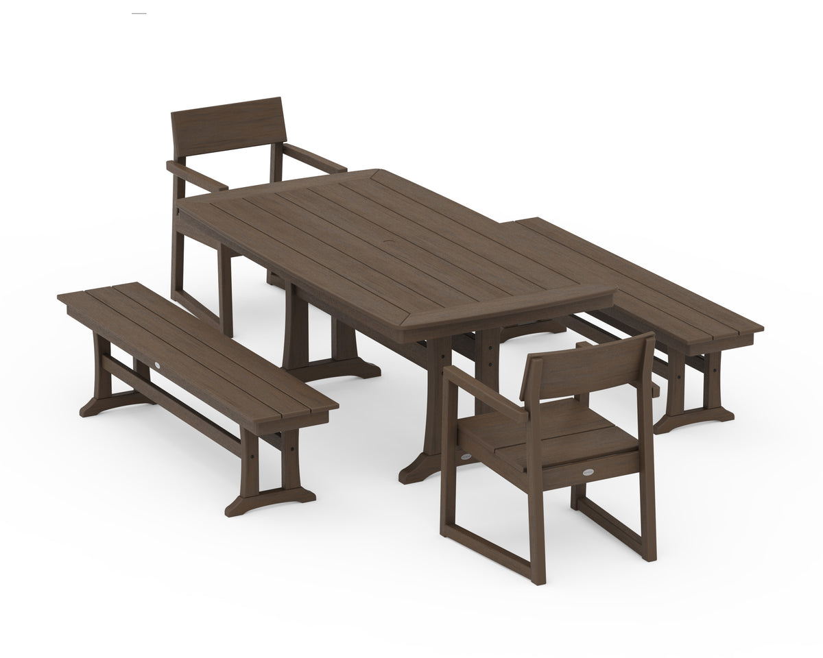 POLYWOOD EDGE 5-Piece Dining Set with Trestle Legs (Nautical Trestle 38" x 73" Table) in Kona