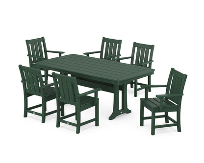 POLYWOOD Oxford Arm Chair 7-Piece Dining Set with Trestle Legs in Green