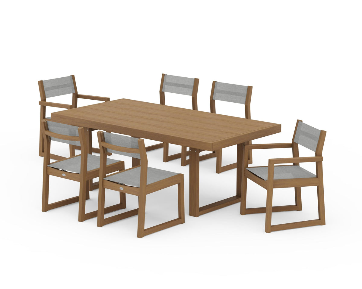 POLYWOOD EDGE Sling 7-Piece Dining Set in Natural / Metallic