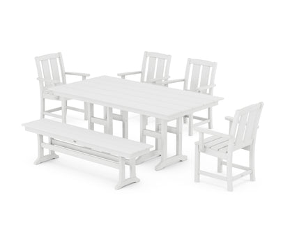 POLYWOOD Mission 6-Piece Farmhouse Dining Set with Bench in White