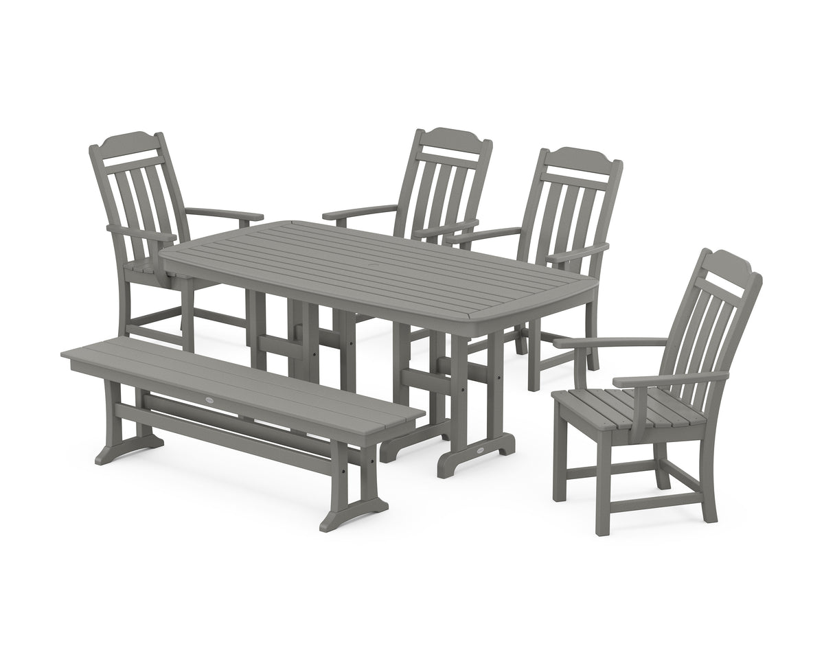 POLYWOOD Cottage 6-Piece Dining Set with Bench in Slate Grey