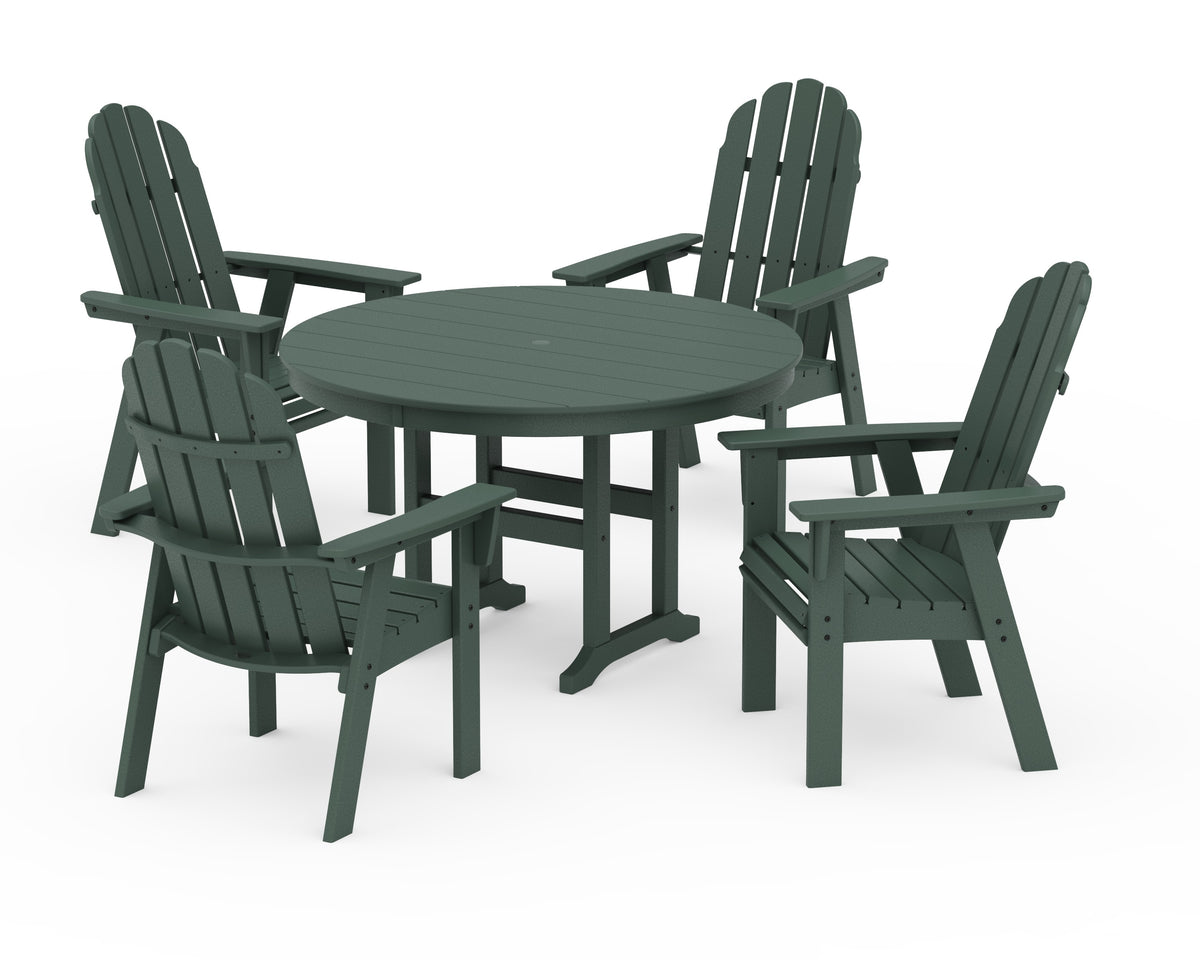 POLYWOOD Vineyard Curveback Adirondack 5-Piece Round Farmhouse Dining Set in Green