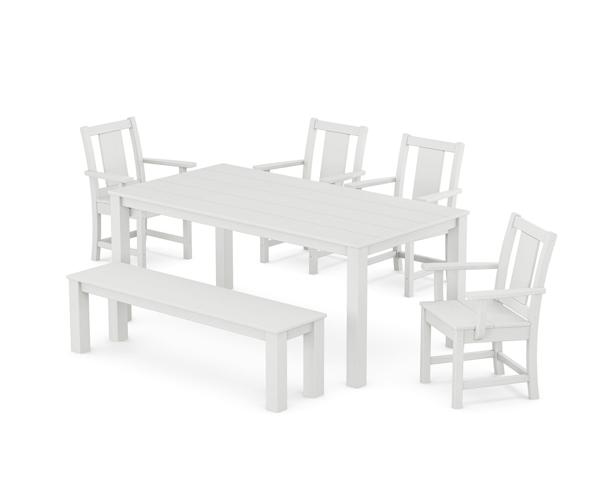 POLYWOOD Prairie 6-Piece Parsons Dining Set with Bench in White