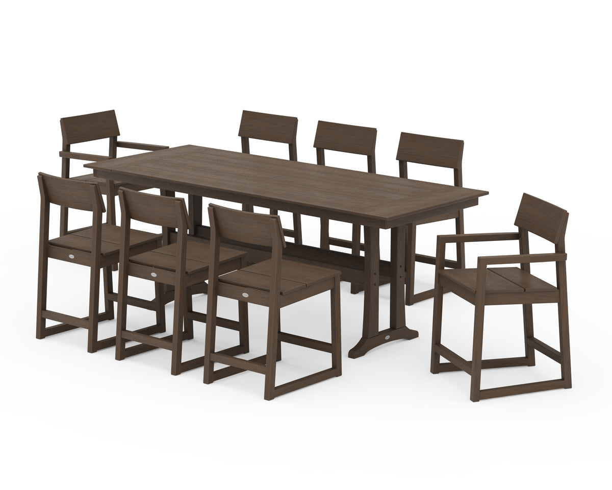POLYWOOD EDGE 9-Piece Farmhouse Counter Set with Trestle Legs in Kona