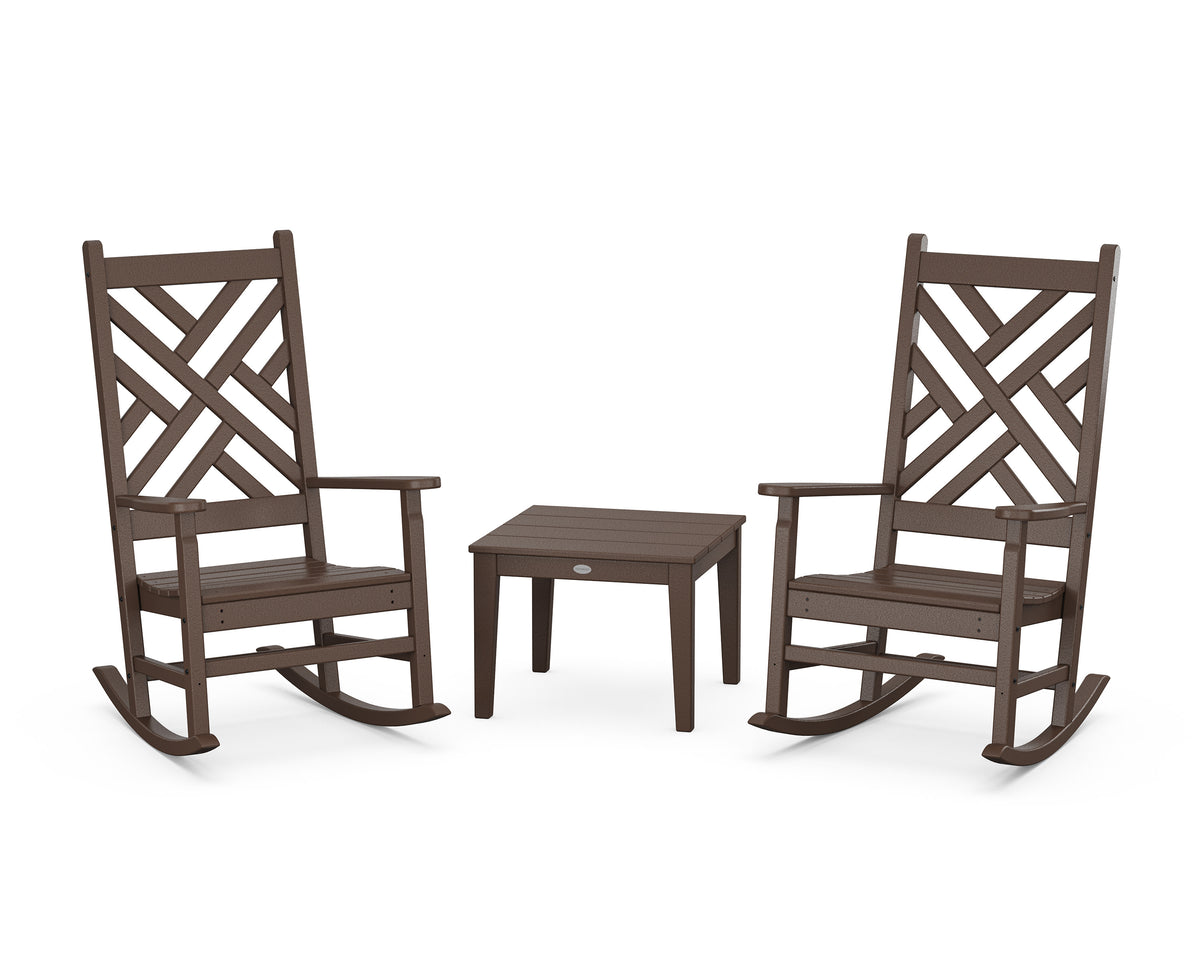 POLYWOOD Chippendale 3-Piece Rocking Chair Set in Mahogany