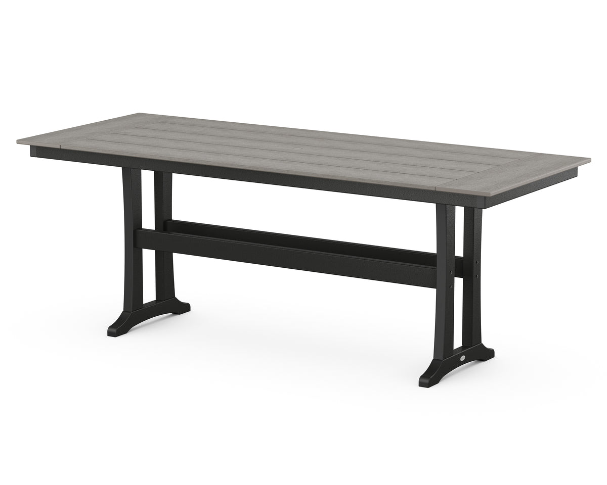 POLYWOOD Farmhouse Trestle 38" x 96" Counter Table in Black / Driftwood