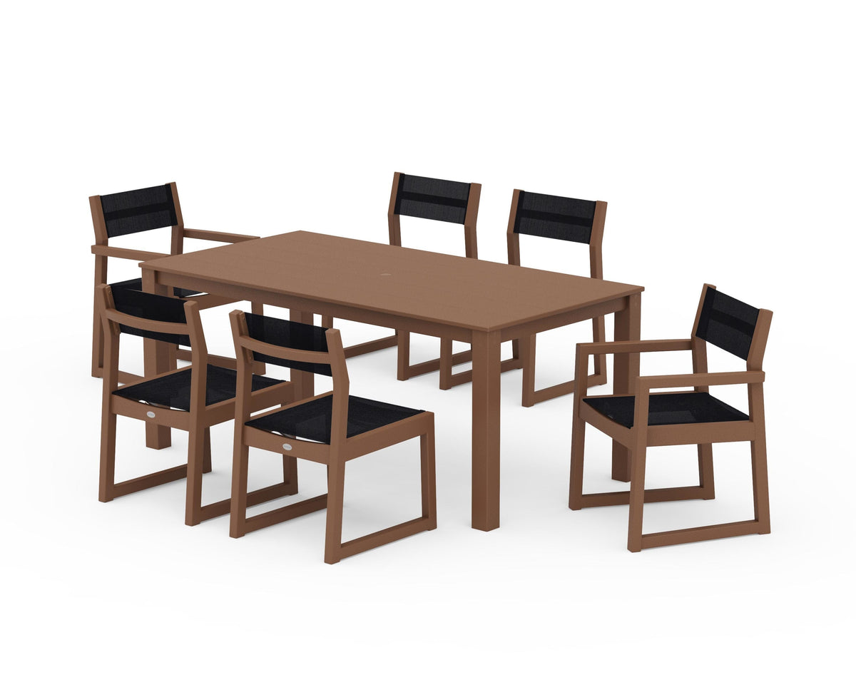 POLYWOOD EDGE Sling 7-Piece Parsons Dining Set in Teak / Black
