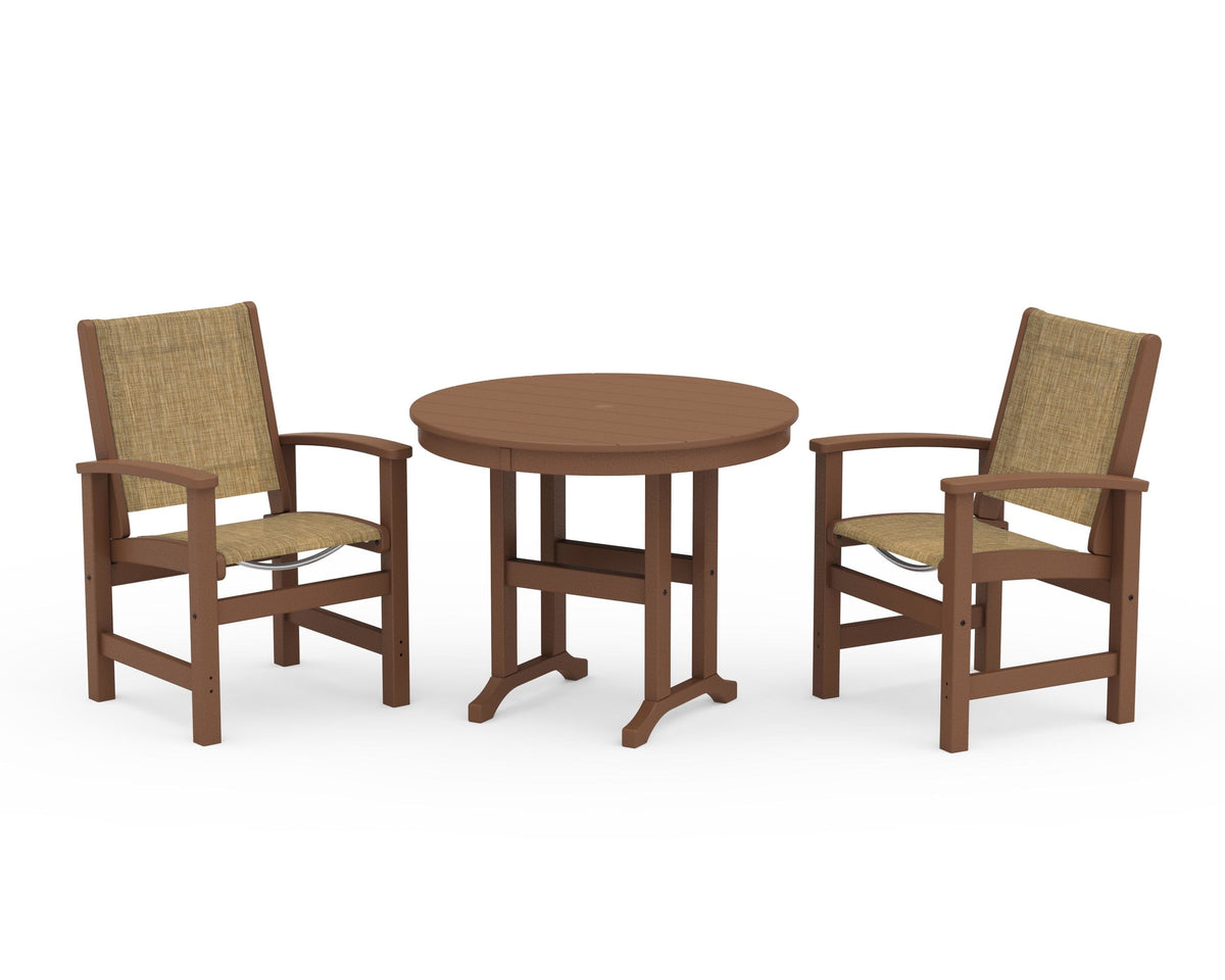 POLYWOOD Coastal 3-Piece Round Dining Set in Teak / Burlap