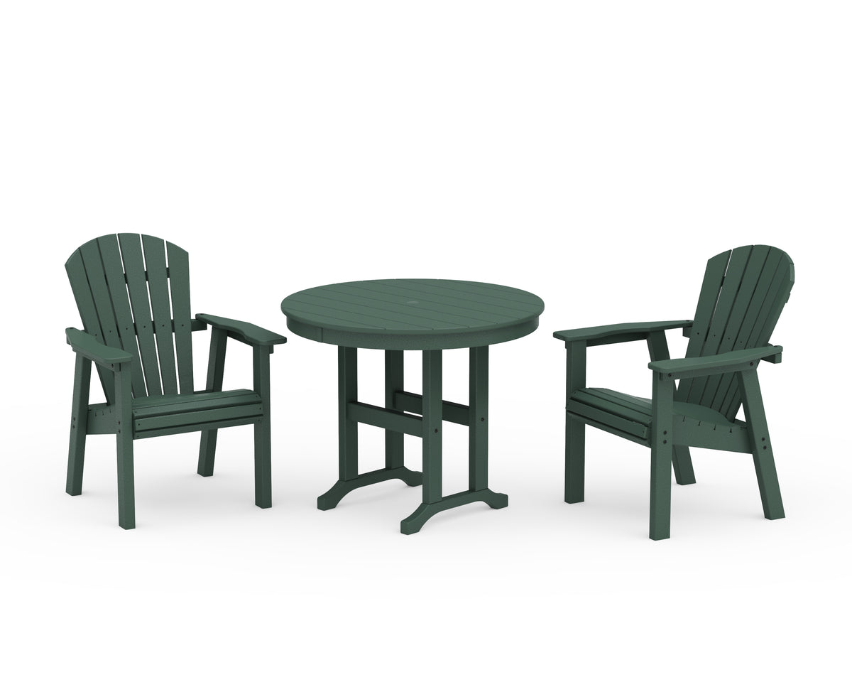 POLYWOOD Seashell 3-Piece Round Farmhouse Dining Set in Green