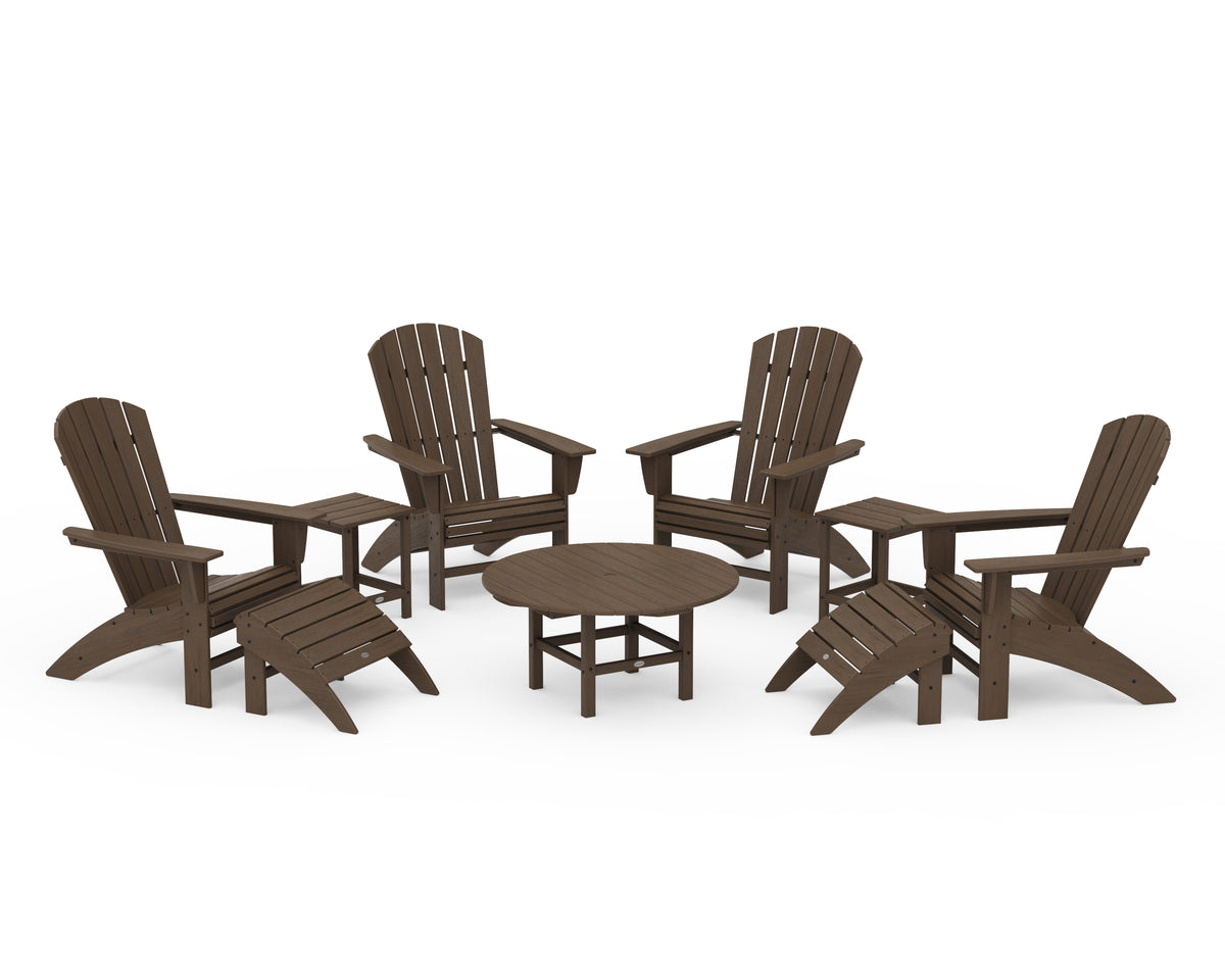 POLYWOOD Nautical Curveback Adirondack Chair 9-Piece Conversation Set in Kona