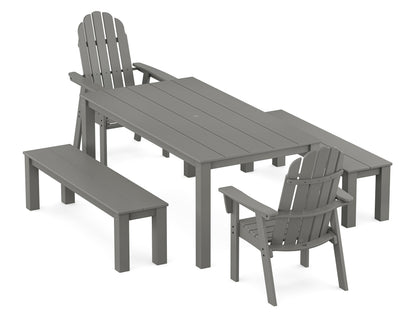POLYWOOD Vineyard Curveback Adirondack 5-Piece Parsons Dining Set with Benches in Slate Grey