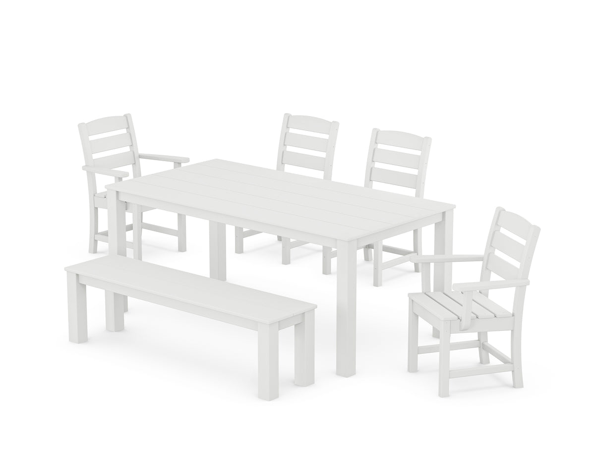 POLYWOOD Lakeside 6-Piece Parsons Dining Set with Bench with Lakeside Dining Side Chair in White