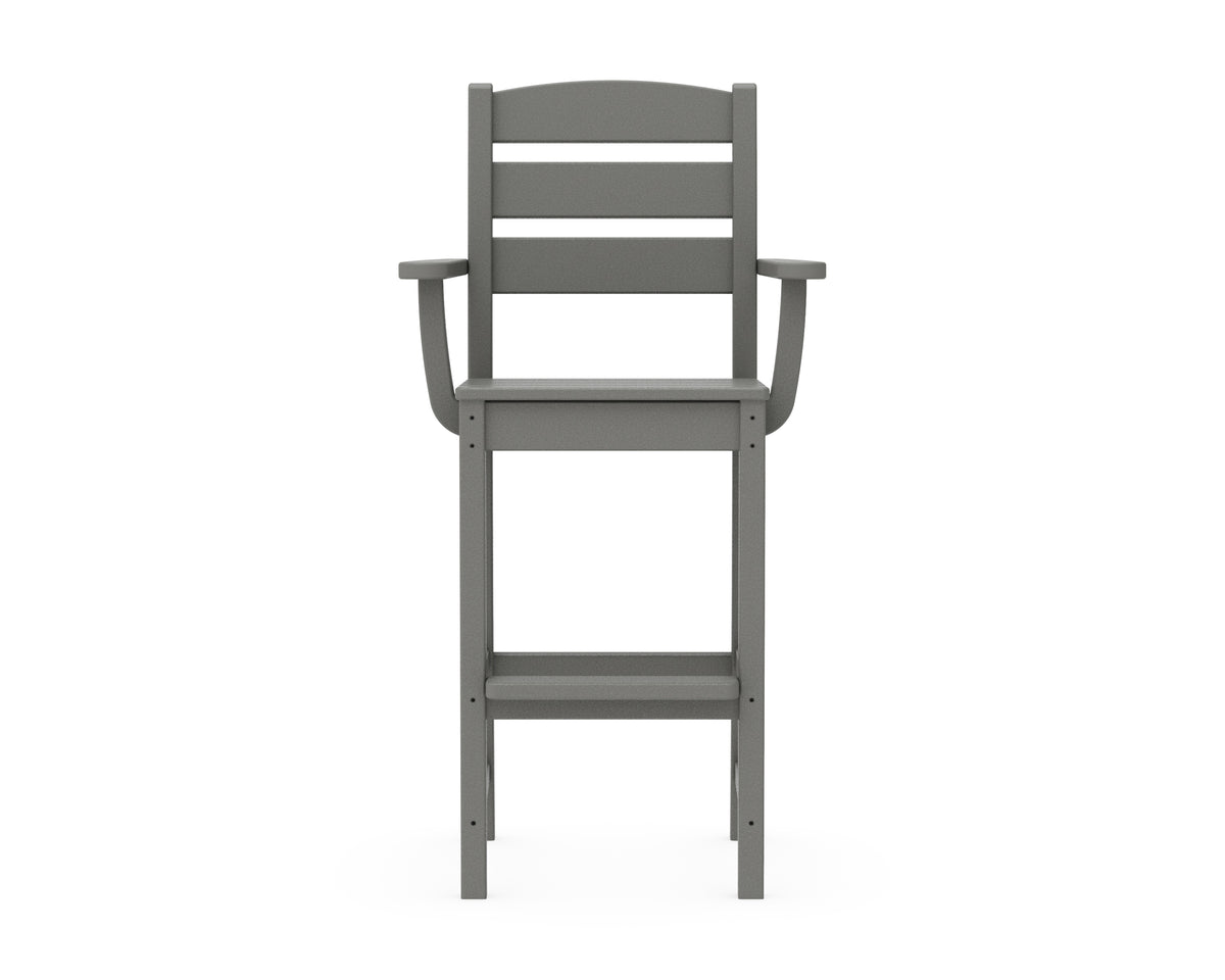 Angled view of the POLYWOOD Lakeside Bar Arm Chair in Slate Grey