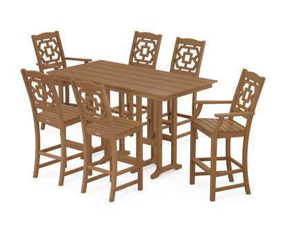 POLYWOOD Chinoiserie 7-Piece Farmhouse Bar Set in Teak