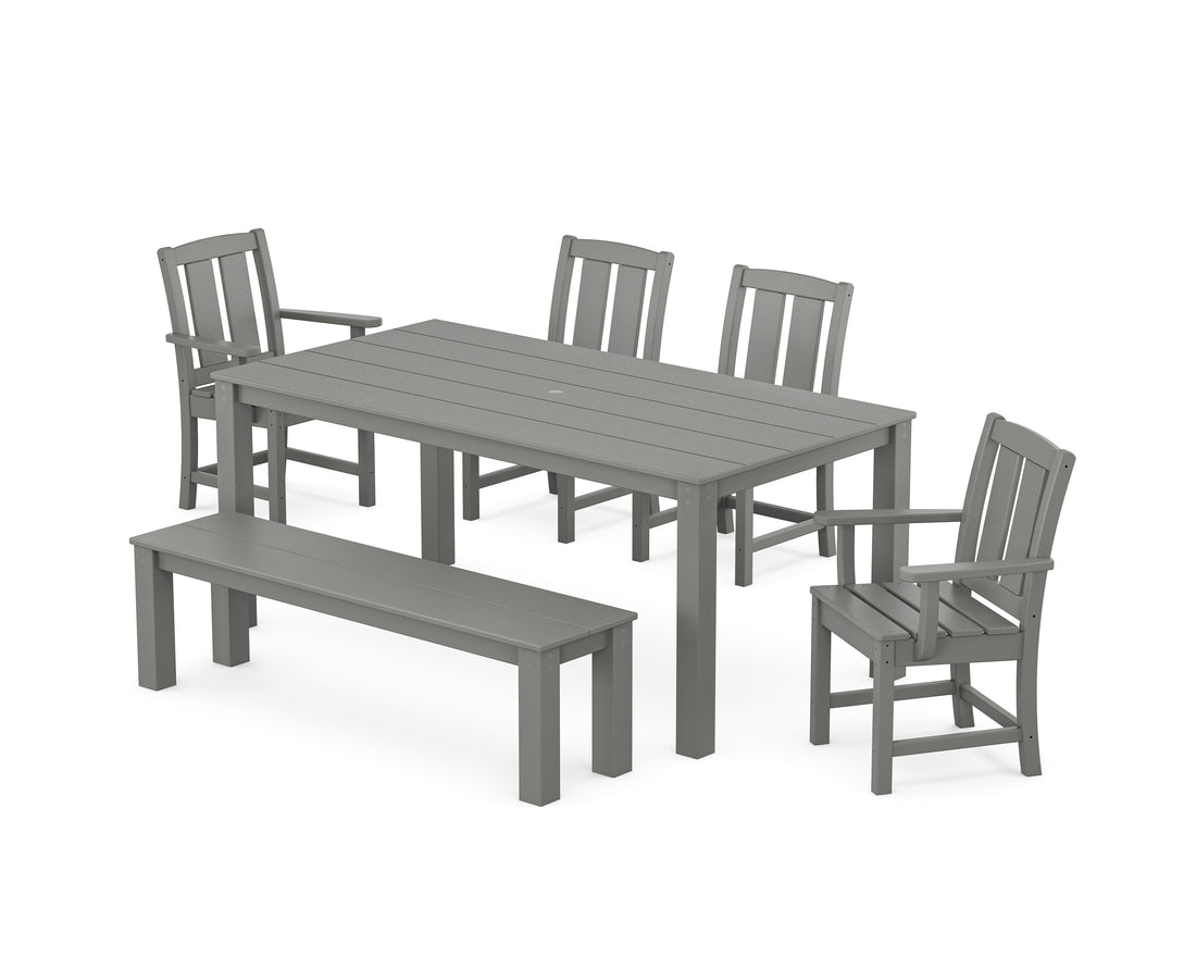 POLYWOOD Mission 6-Piece Parsons Dining Set with Bench with Mission Dining Side Chair in Slate Grey