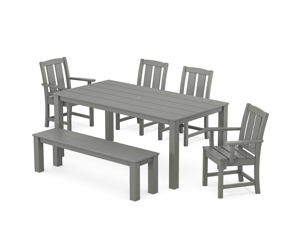 POLYWOOD Mission 6-Piece Parsons Dining Set with Bench with Mission Dining Side Chair in Slate Grey