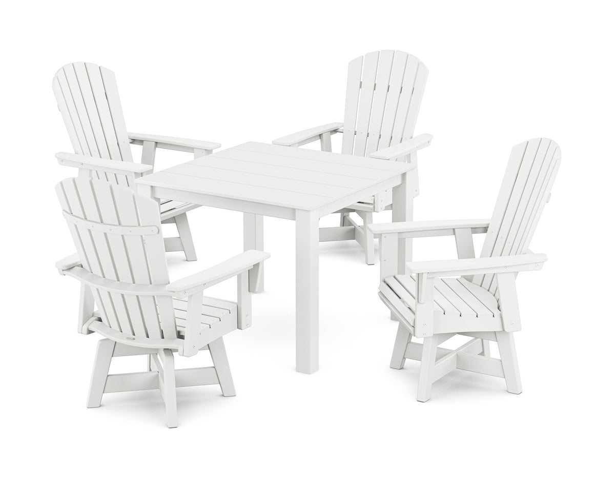 POLYWOOD Nautical Curveback Adirondack Swivel 5-Piece Parsons Dining Set in White