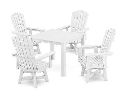 POLYWOOD Nautical Curveback Adirondack Swivel 5-Piece Parsons Dining Set in White