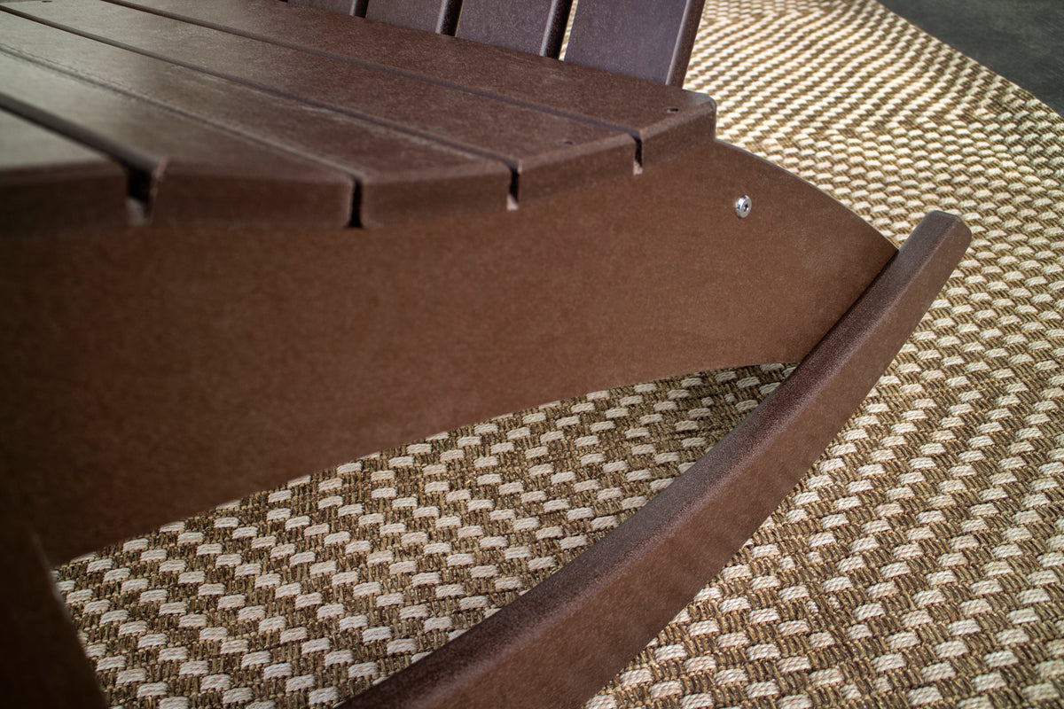 Detail photo of the POLYWOOD Vineyard 3-Piece Adirondack Rocking Chair Set with 18" Round Table in Mahogany