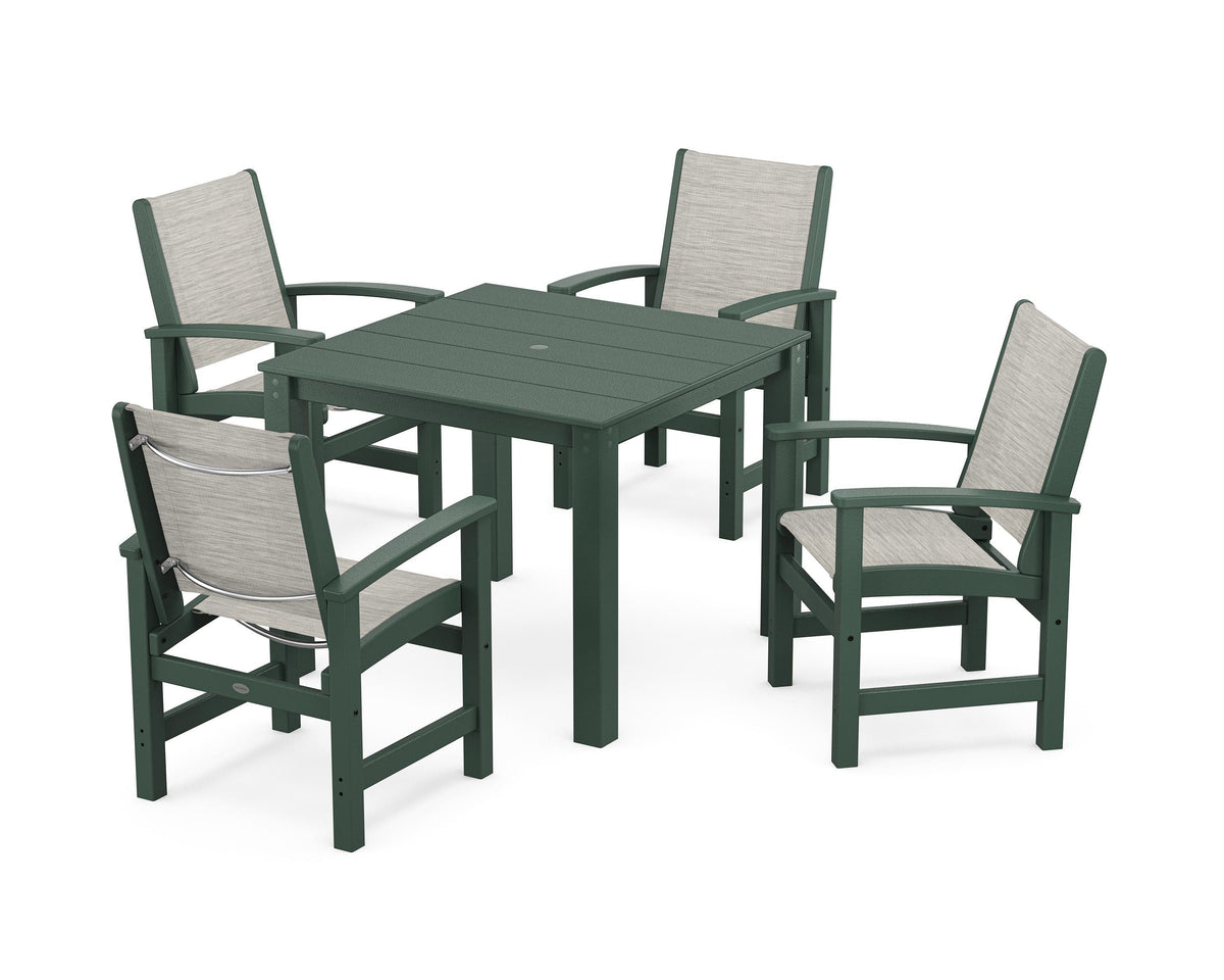 POLYWOOD Coastal 5-Piece Parsons Dining Set in Green / Birch