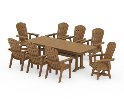 POLYWOOD Nautical Curveback Adirondack Swivel 9-Piece Dining Set with Trestle Legs in Natural