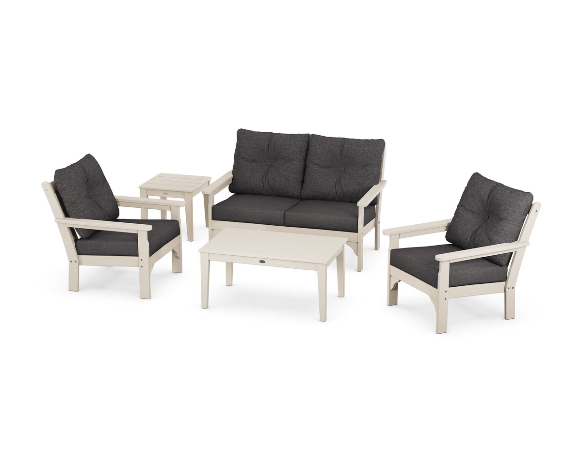 POLYWOOD Vineyard 5-Piece Deep Seating Set with Two Chairs and Loveseat in Sand / Ash Charcoal