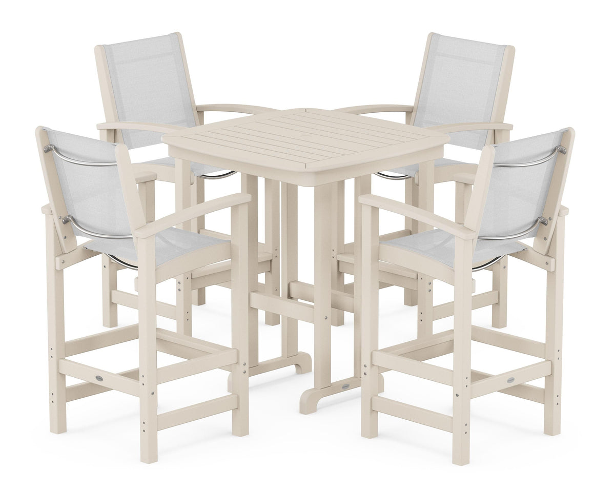 POLYWOOD Coastal 5-Piece Bar Set in Sand / White