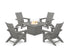 POLYWOOD 5-Piece Modern Grand Adirondack Conversation Set with Fire Pit Table in Slate Grey