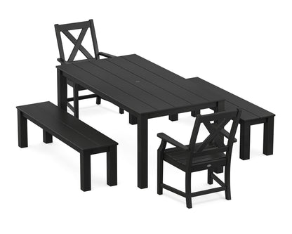 POLYWOOD Braxton 5-Piece Parsons Dining Set with Benches in Black