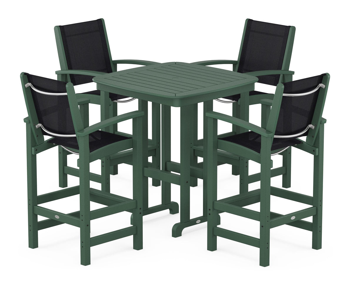 POLYWOOD Coastal 5-Piece Bar Set in Green / Black