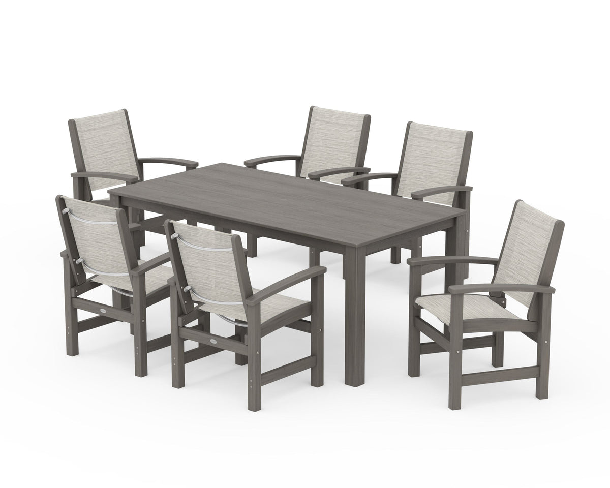 POLYWOOD Coastal 7-Piece Parsons Dining Set in Driftwood / Birch
