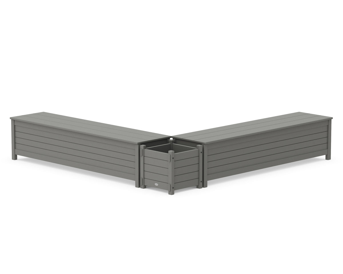 POLYWOOD 72" Nautical L-Shaped Planter Storage Bench Set in Slate Grey
