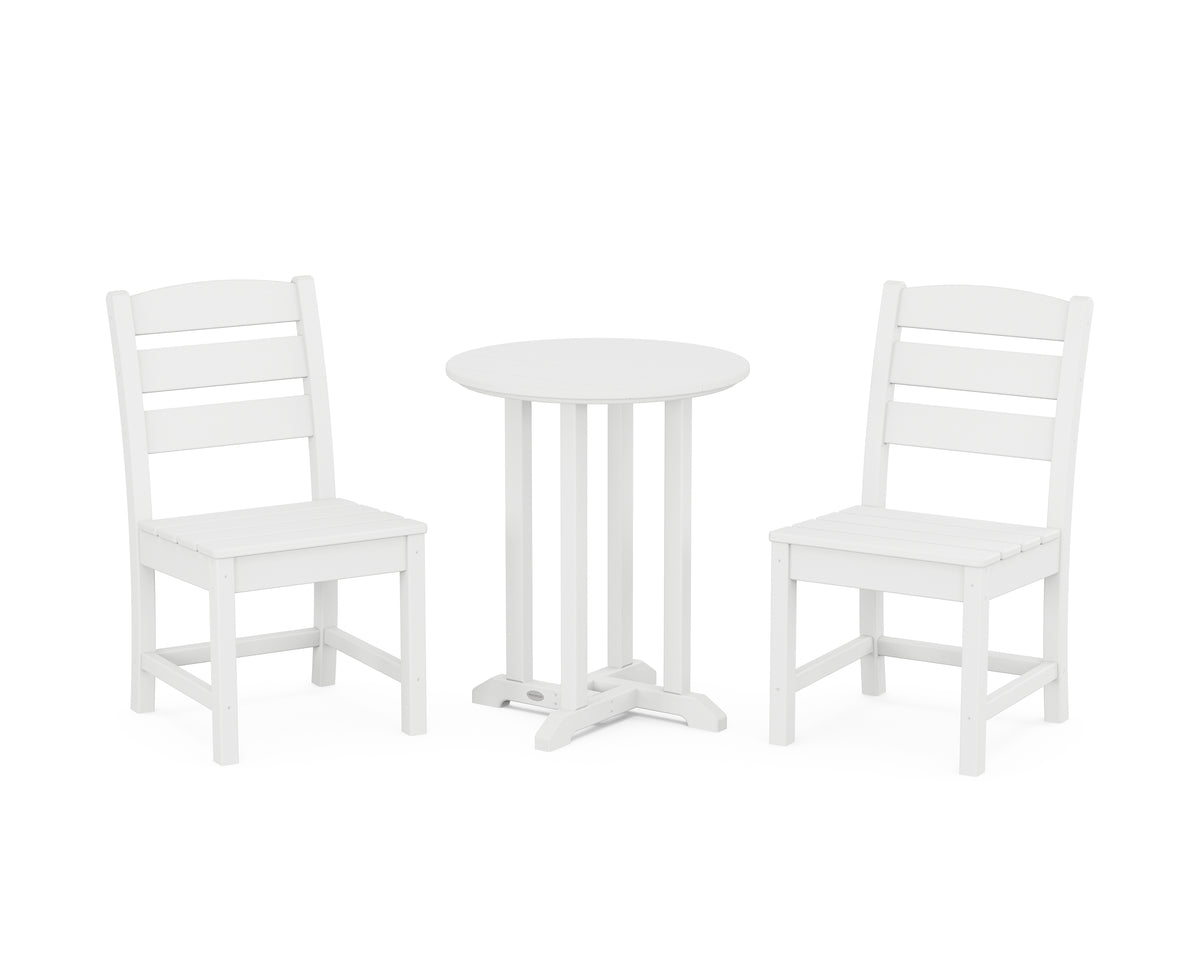 POLYWOOD Lakeside Side Chair 3-Piece Round Bistro Dining Set in White