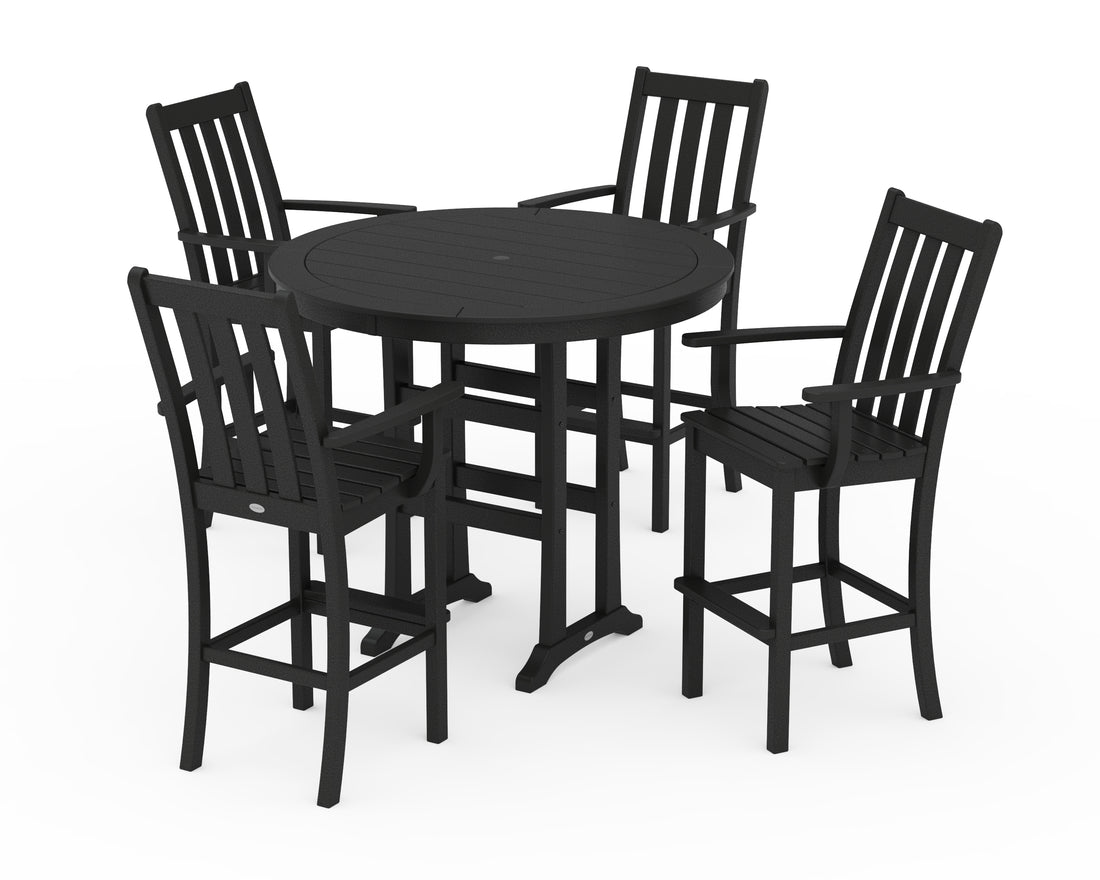 POLYWOOD Vineyard 5-Piece Round Bar Set in Black