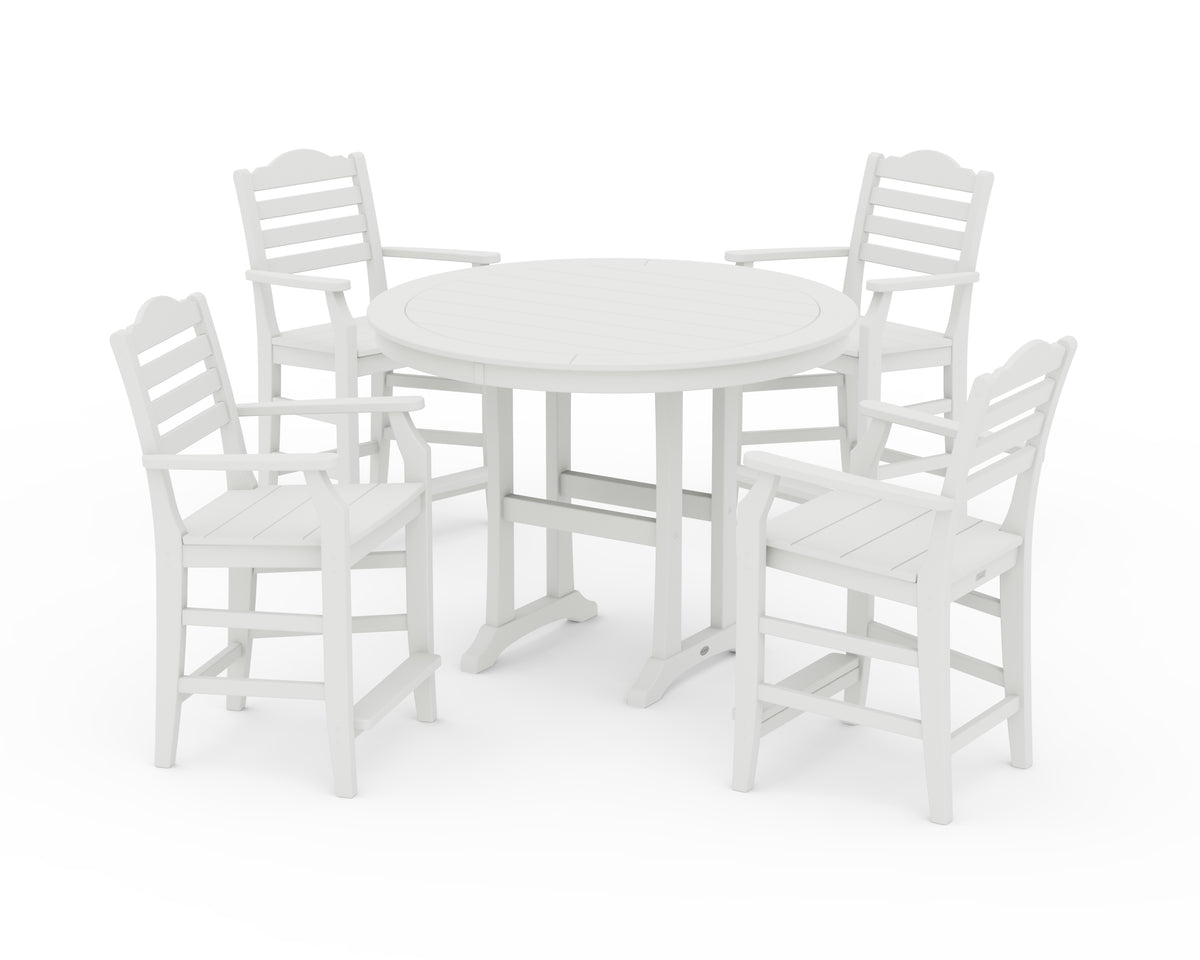 POLYWOOD Savannah 5-Piece Round Counter Set in Vintage White