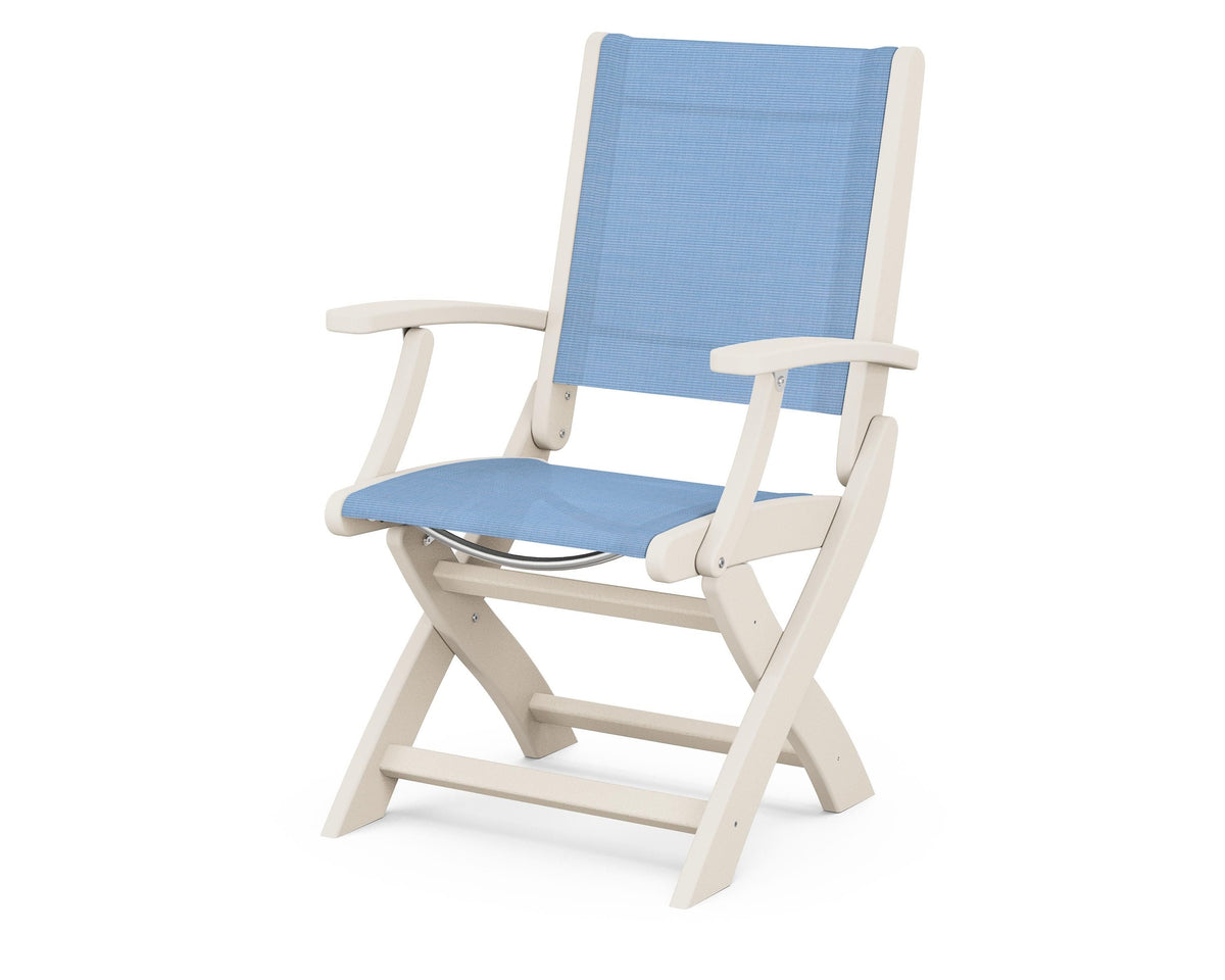 POLYWOOD Coastal Folding Chair in Sand with Sand arms and Poolside sling
