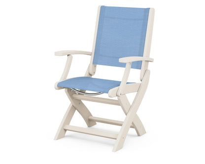 POLYWOOD Coastal Folding Chair in Sand with Sand arms and Poolside sling